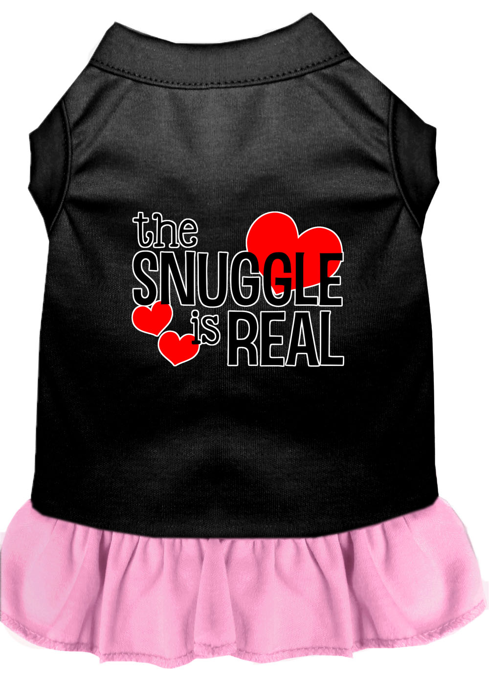The Snuggle is Real Screen Print Dog Dress Black with Light Pink Med